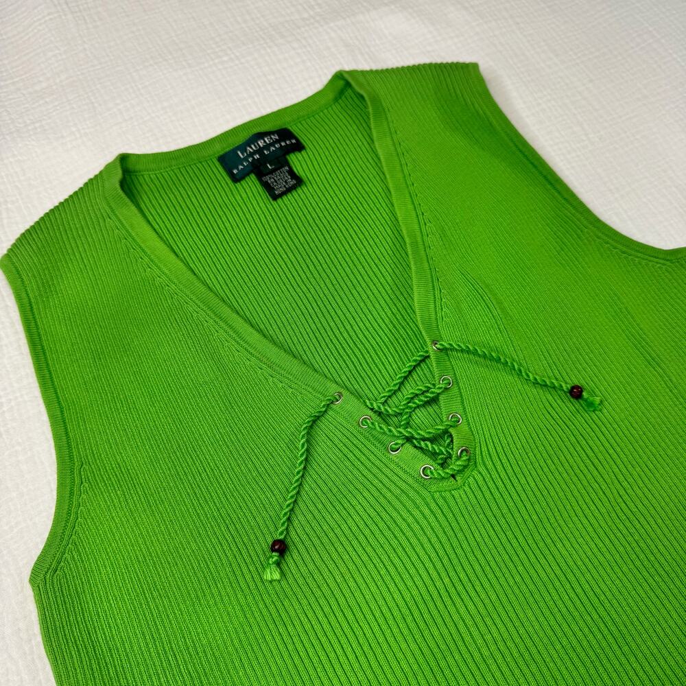 Lauren Ralph Lauren Sleeveless Top V-Neck Lime Green Women's Large Whimsy Y2K - Picture 4 of 16